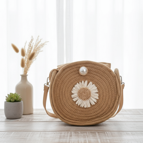 Daisy Round beige Sling  bag