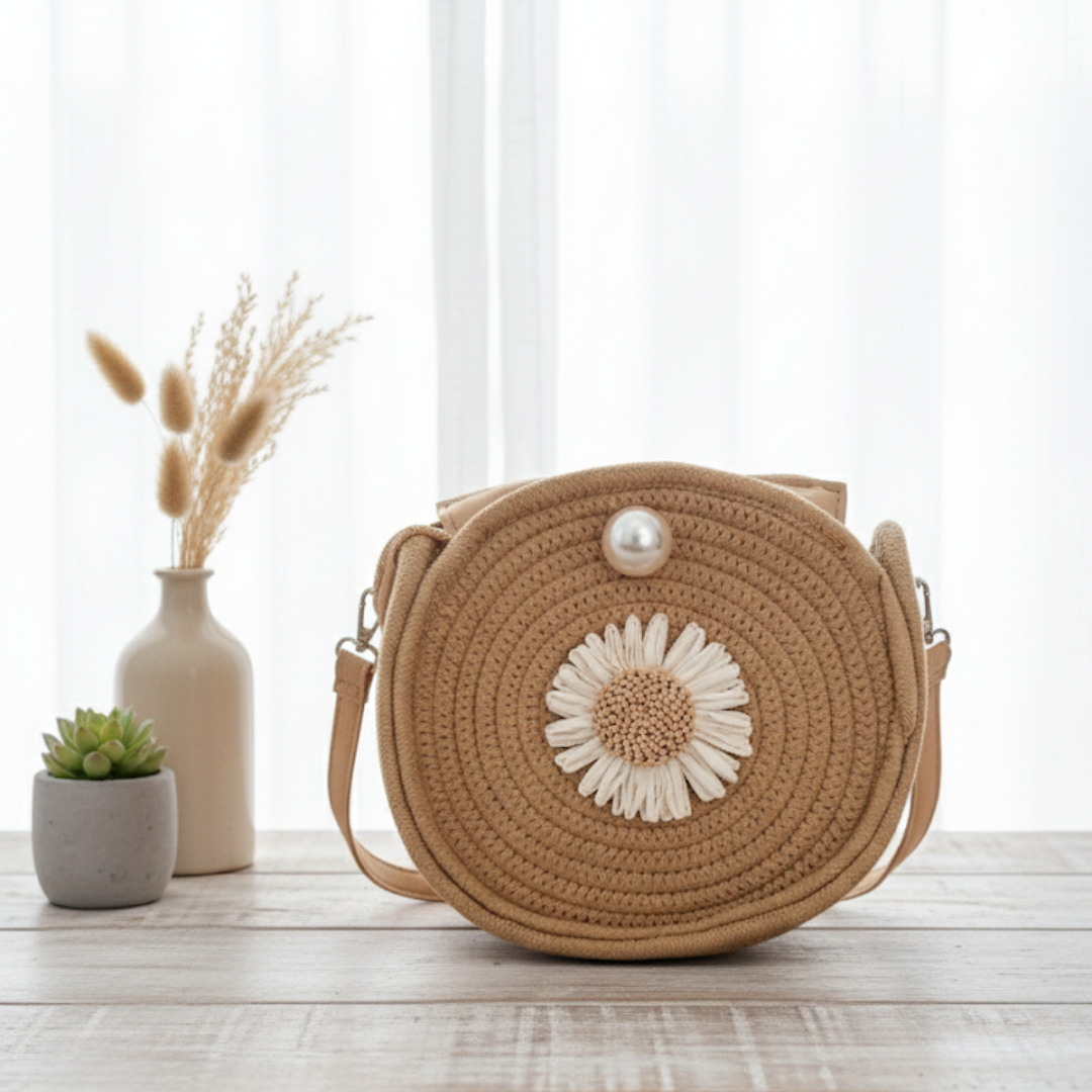Daisy Round beige Sling bag