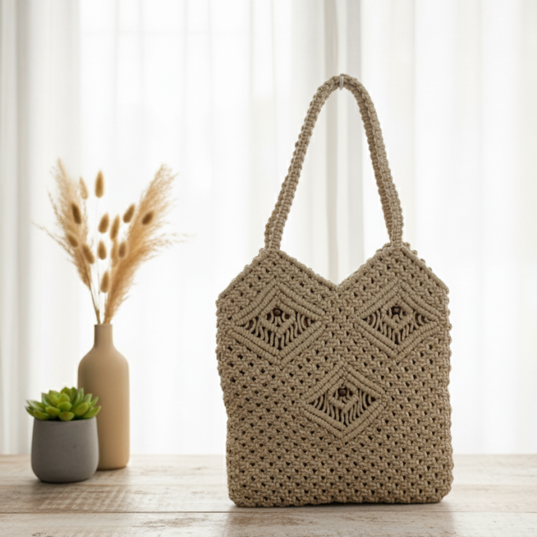 Macrame Tote Bag Beige