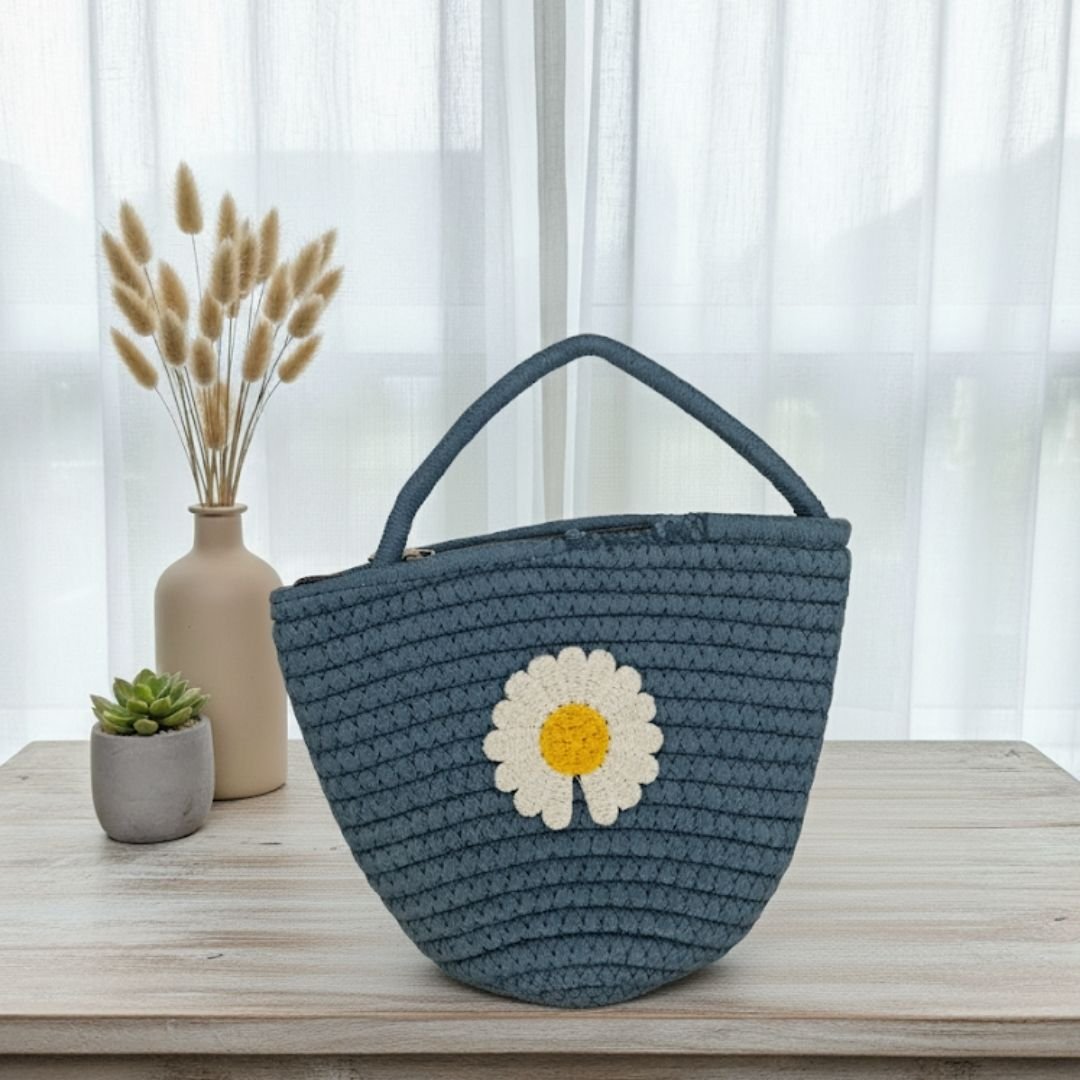 Sunflower peacock blue basket bag