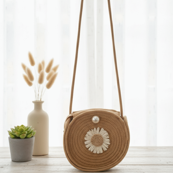 Daisy Round beige Sling  bag