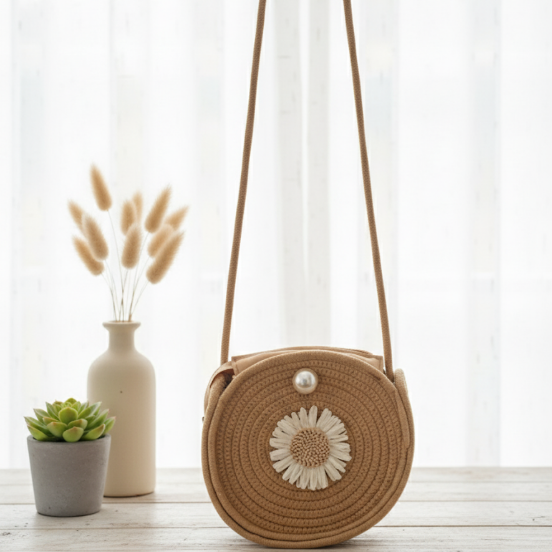 Daisy Round beige Sling bag