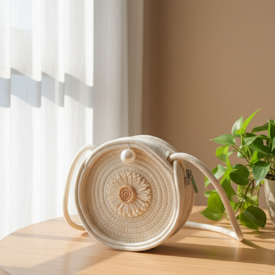 Daisy Round cream Sling bag