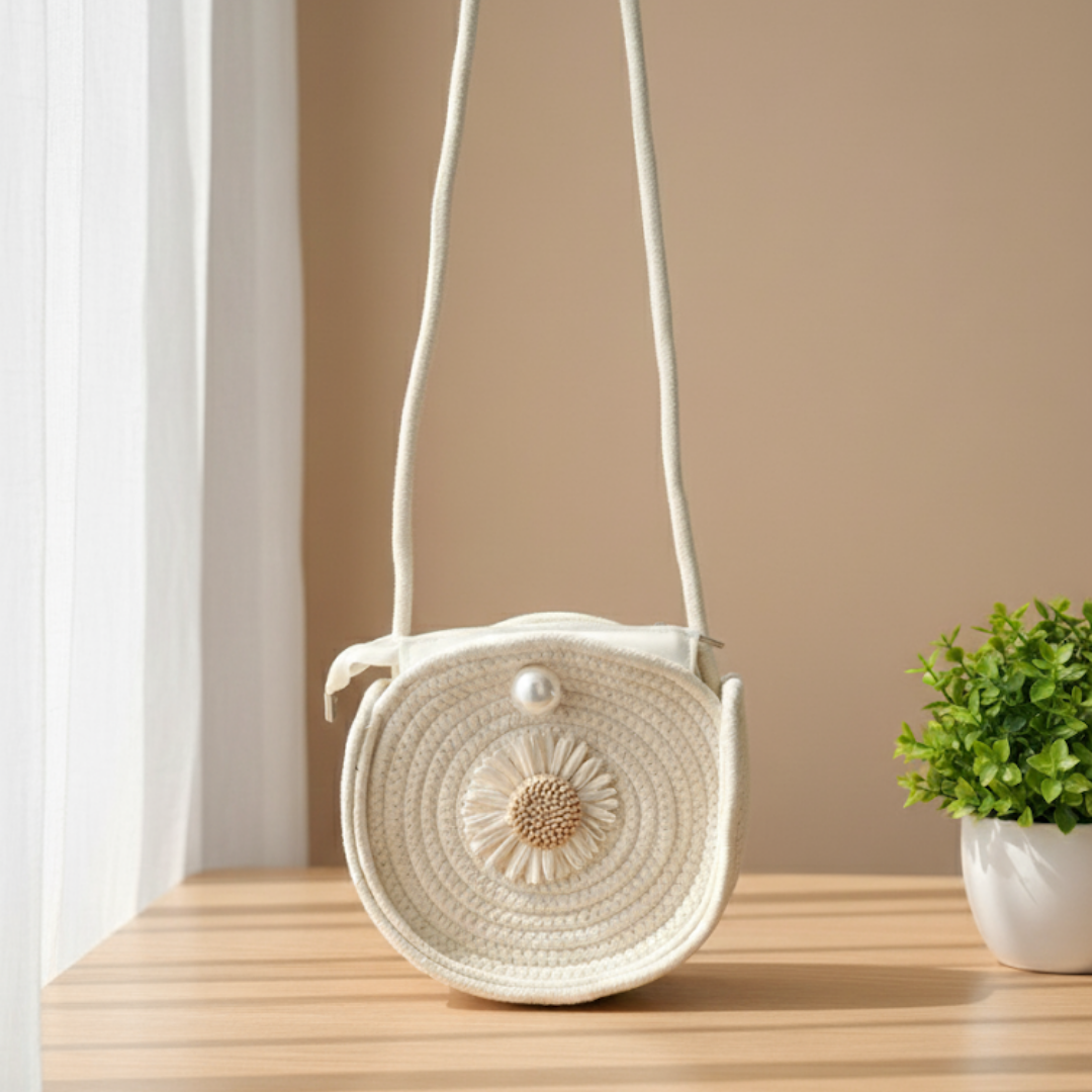 Daisy Round cream Sling bag